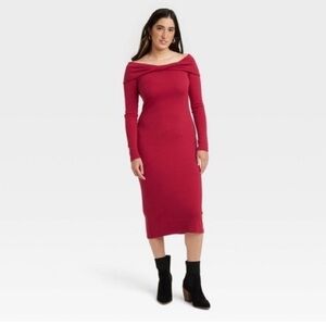Universal Thread Long Sleeve Midi Bodycon Dress Ruby Red -Size Small